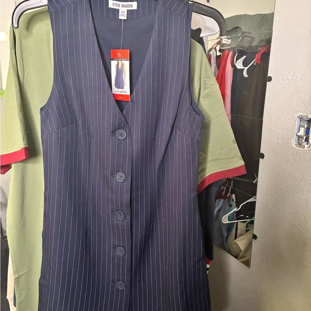 Steve Madden Dark Blue Pinstripe Mini Dress